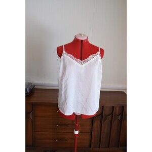 ABERCROMBIE & FITCH Camisole Tank Top Ivory Button Lace Trim Sz L Fairy Romantic